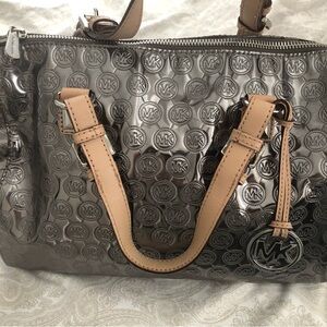 Michael Kors Metallic Silver and Tan Shoulder Bag